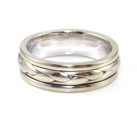 ALMER 14K White Gold Men's Wedding Band Ring Size 8.75 Weave Woven Braided